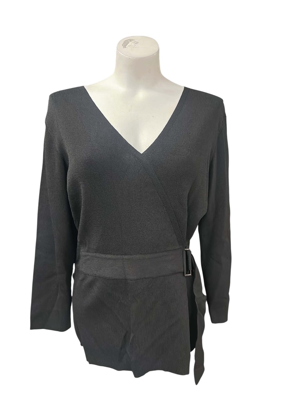 cleo NWT Black Wrap-Front Long Sleeve Top Size L